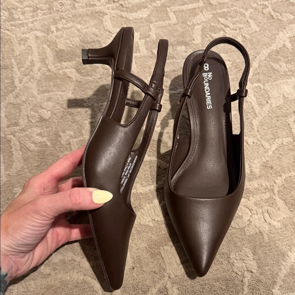 No Boundaries Dark Brown Pointed Slingback Heels